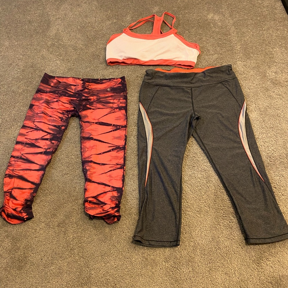 Designer exercise capri pants and sports bra
